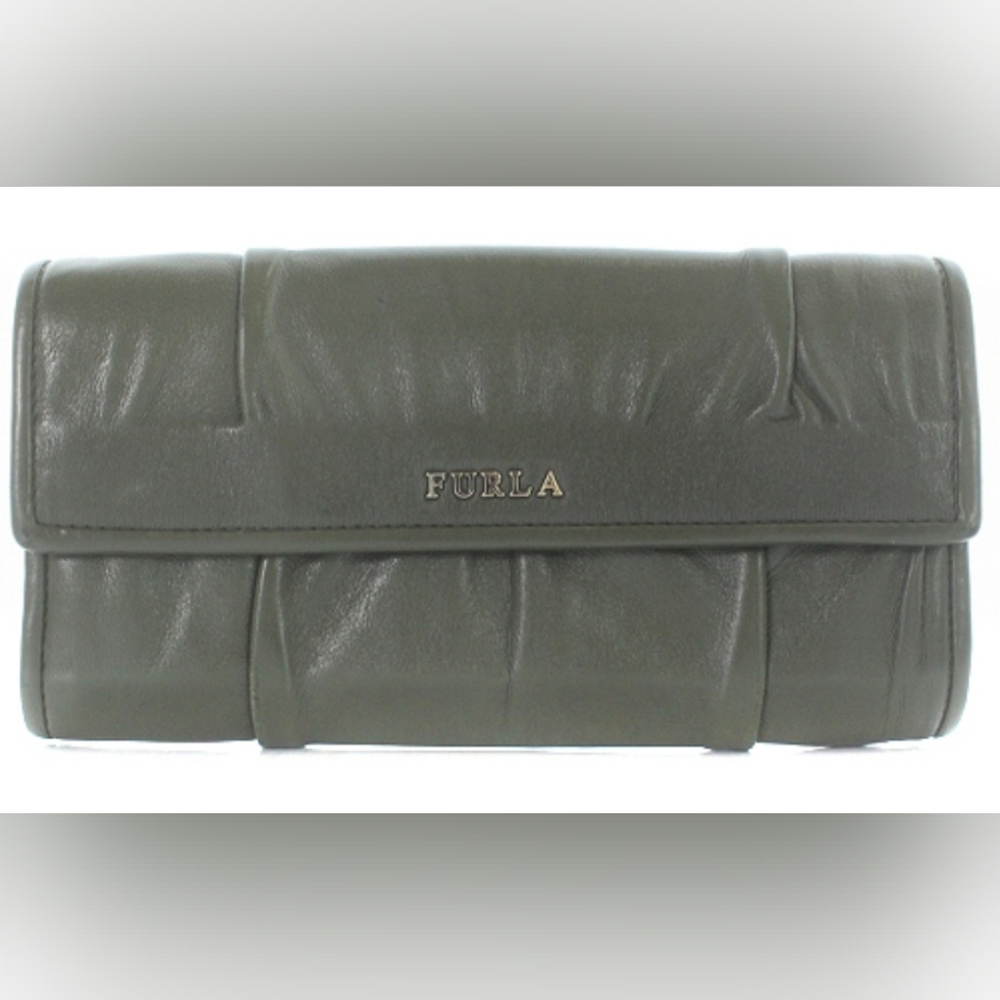 FURLA PLEATED LEATHER CONTINENTAL LONG WALLET IN SLATE GREY